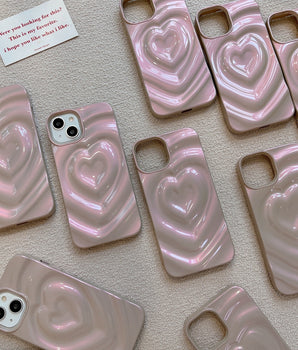 Dreamy Heart cream phone case with electroplated heart design