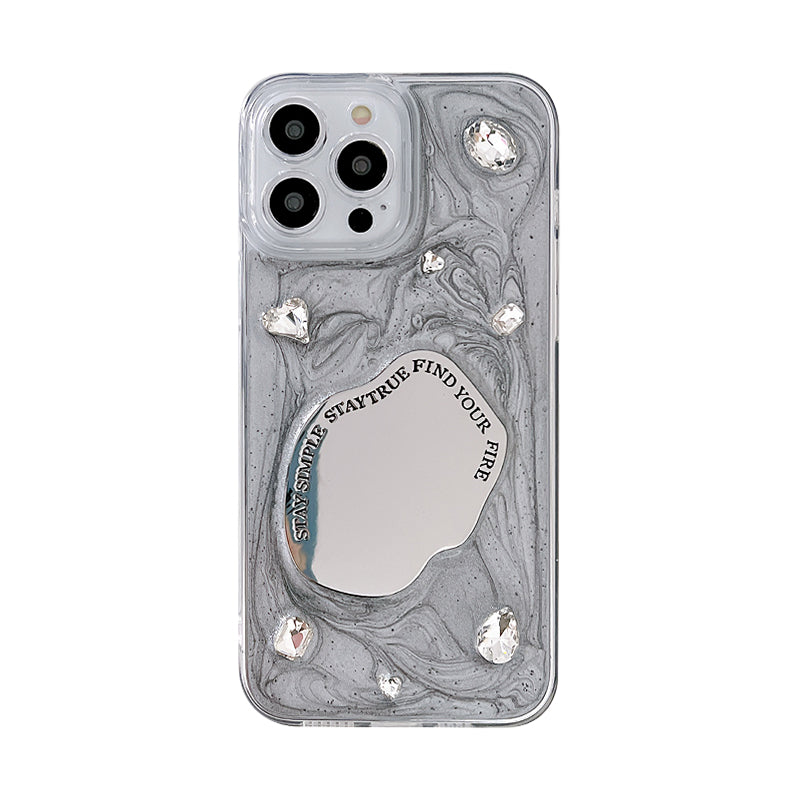 Gem Mirror phone case with pearlescent finish and gemstone accents