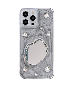 Gem Mirror phone case with pearlescent finish and gemstone accents